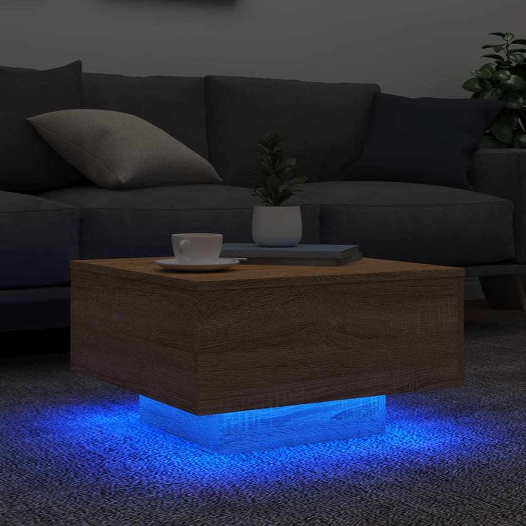 Coffee table with LED lights, Sonoma oak, 55x55x31cm