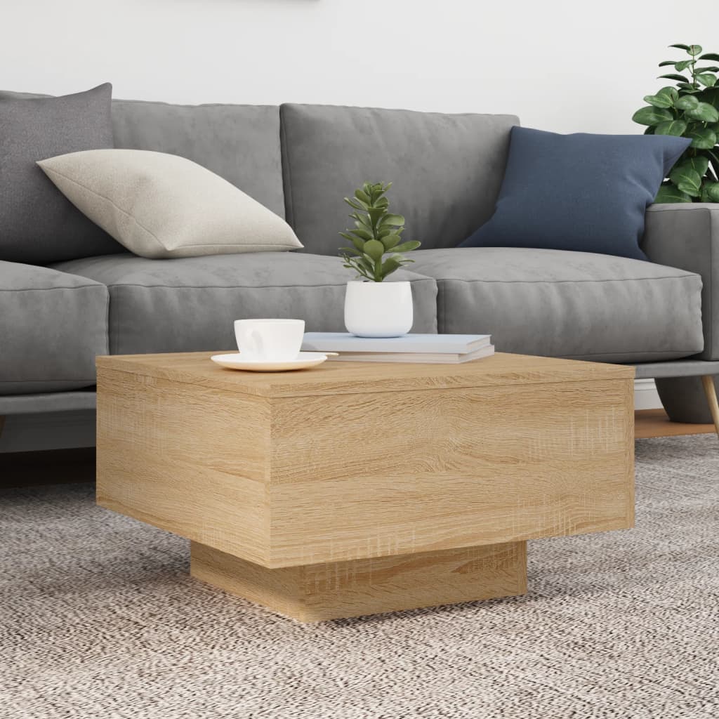 Coffee table with LED lights, Sonoma oak, 55x55x31cm