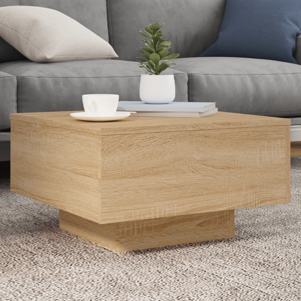 Coffee table with LED lights, Sonoma oak, 55x55x31cm