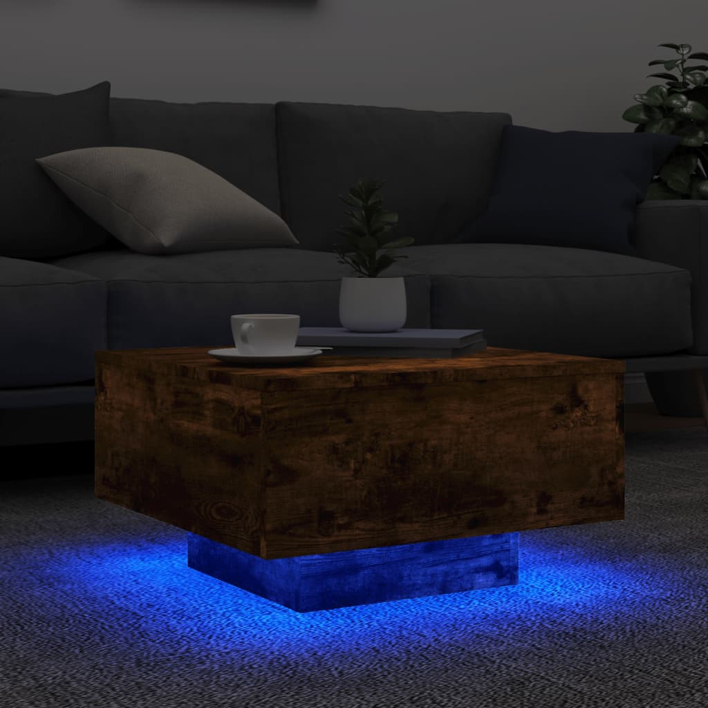 Coffee table with LED lights, smoked oak, 55x55x31cm