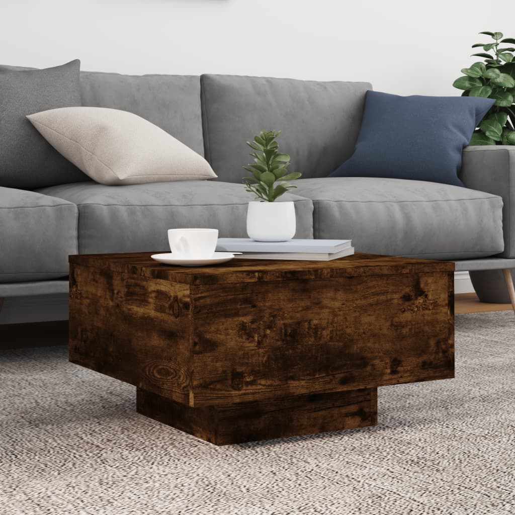 Coffee table with LED lights, smoked oak, 55x55x31cm