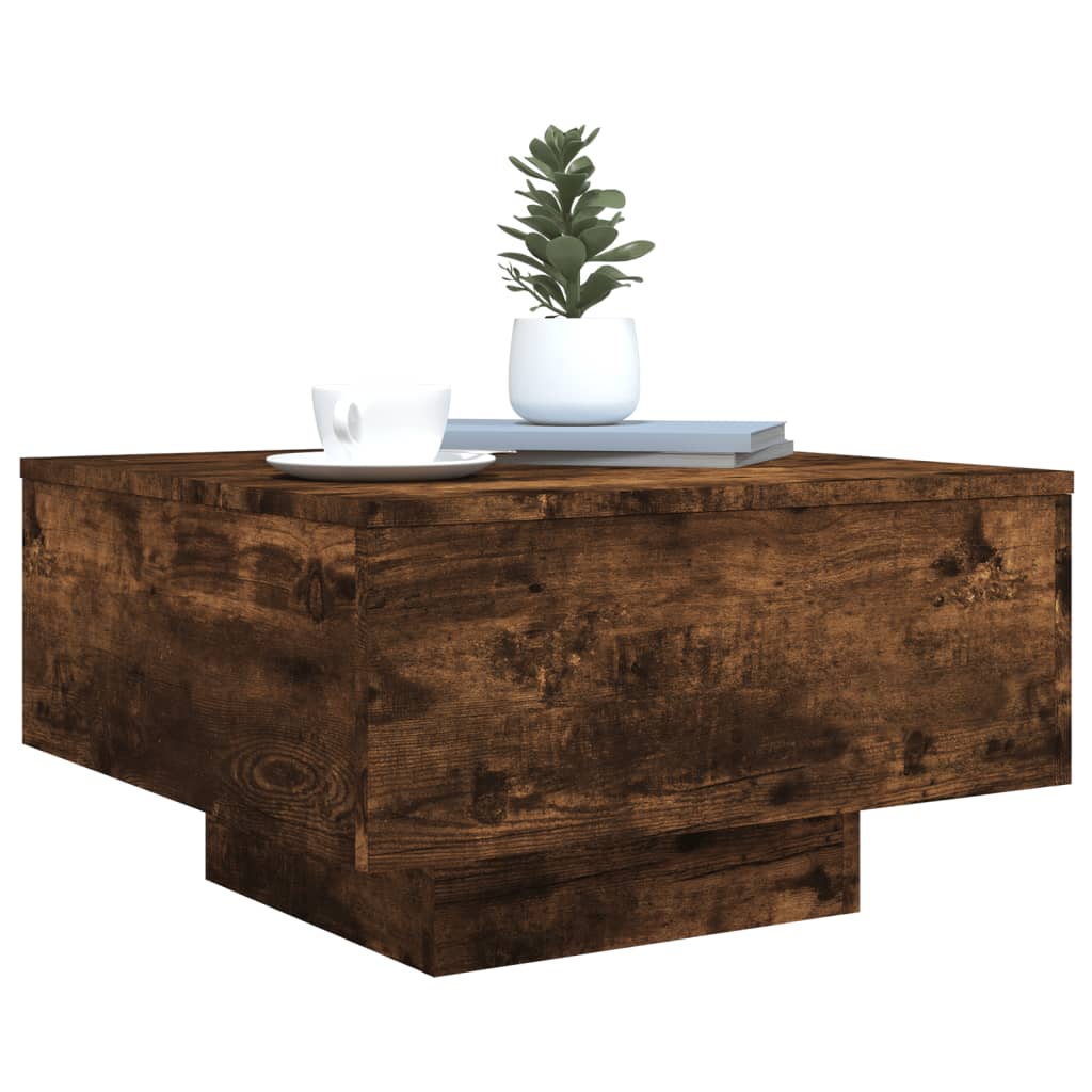 Coffee table with LED lights, smoked oak, 55x55x31cm