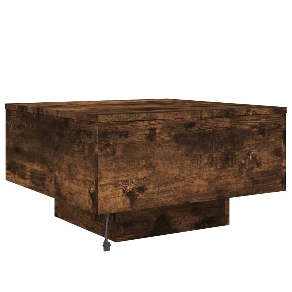 Coffee table with LED lights, smoked oak, 55x55x31cm