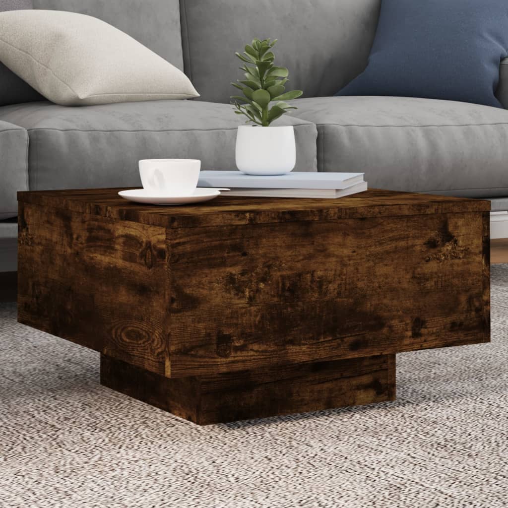Coffee table with LED lights, smoked oak, 55x55x31cm