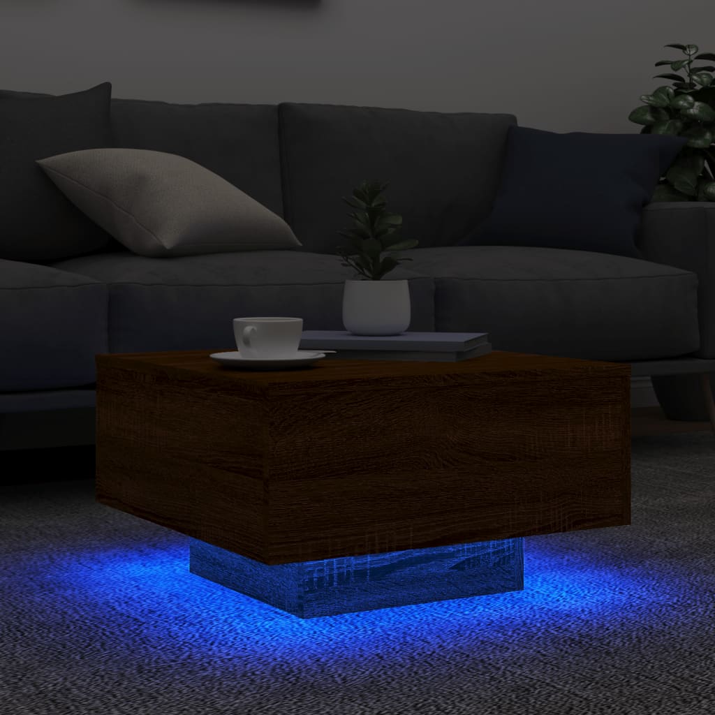 LED Coffee Table Brown Oak 55x55x31cm