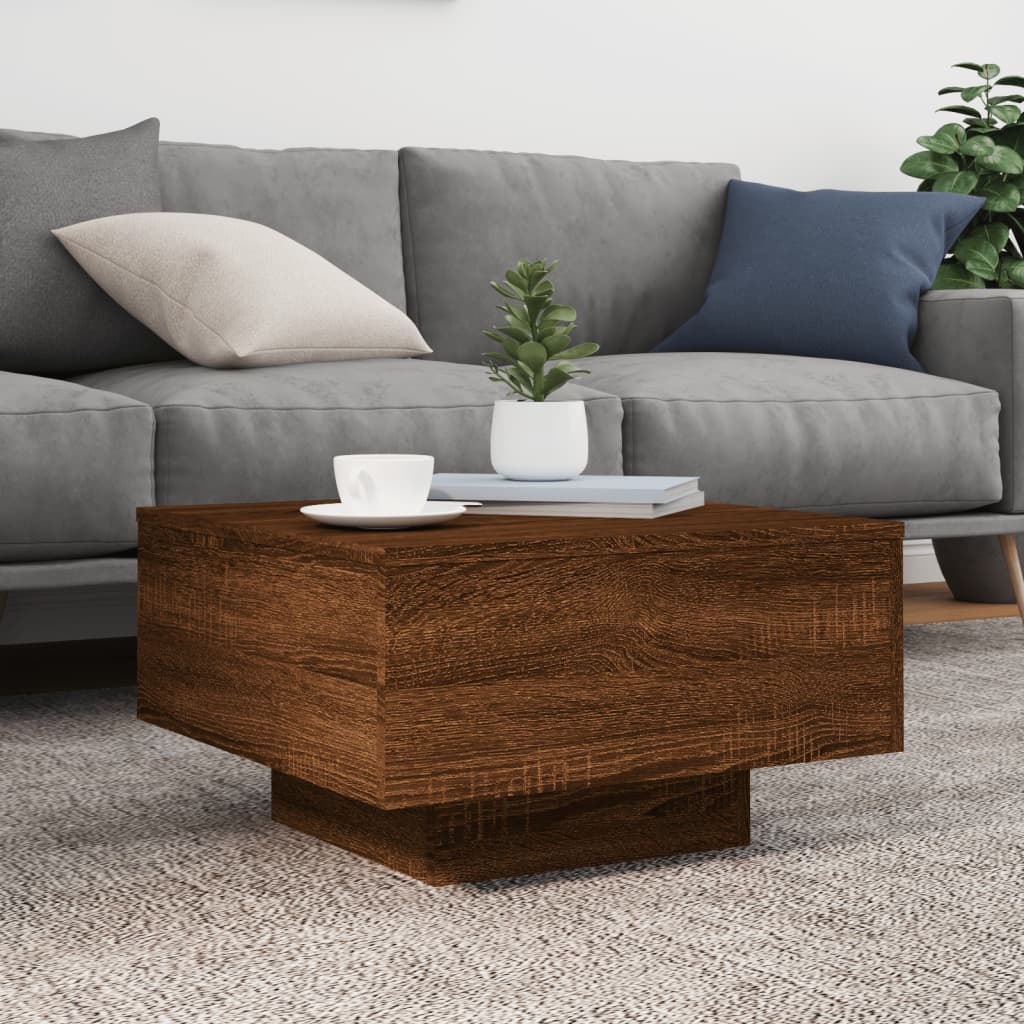 LED Coffee Table Brown Oak 55x55x31cm