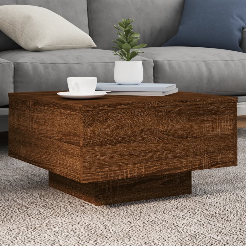 LED Coffee Table Brown Oak 55x55x31cm