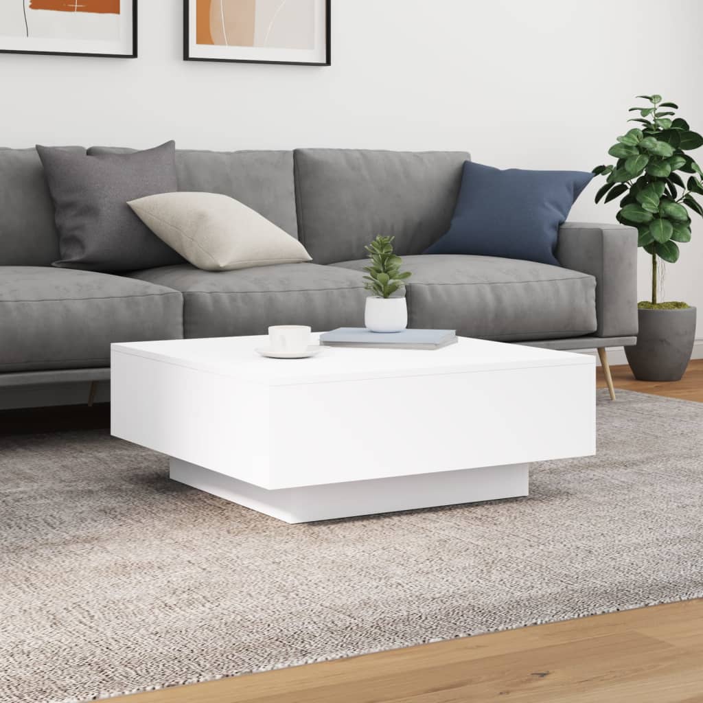 Coffee table with LED lights, white, 80x80x31cm
