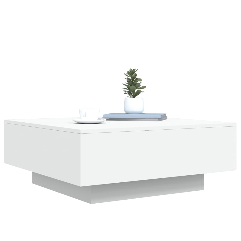 Coffee table with LED lights, white, 80x80x31cm