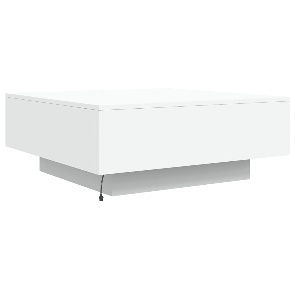 Coffee table with LED lights, white, 80x80x31cm