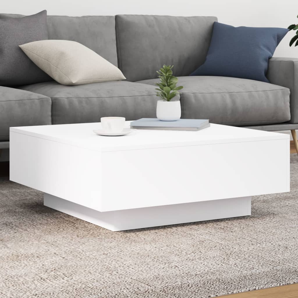 Coffee table with LED lights, white, 80x80x31cm