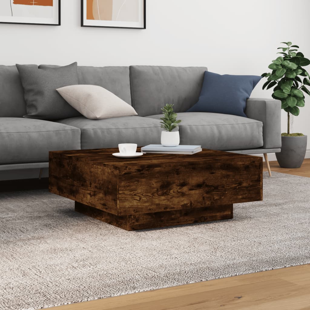 Coffee table with LED lights, smoky oak, 80x80x31cm