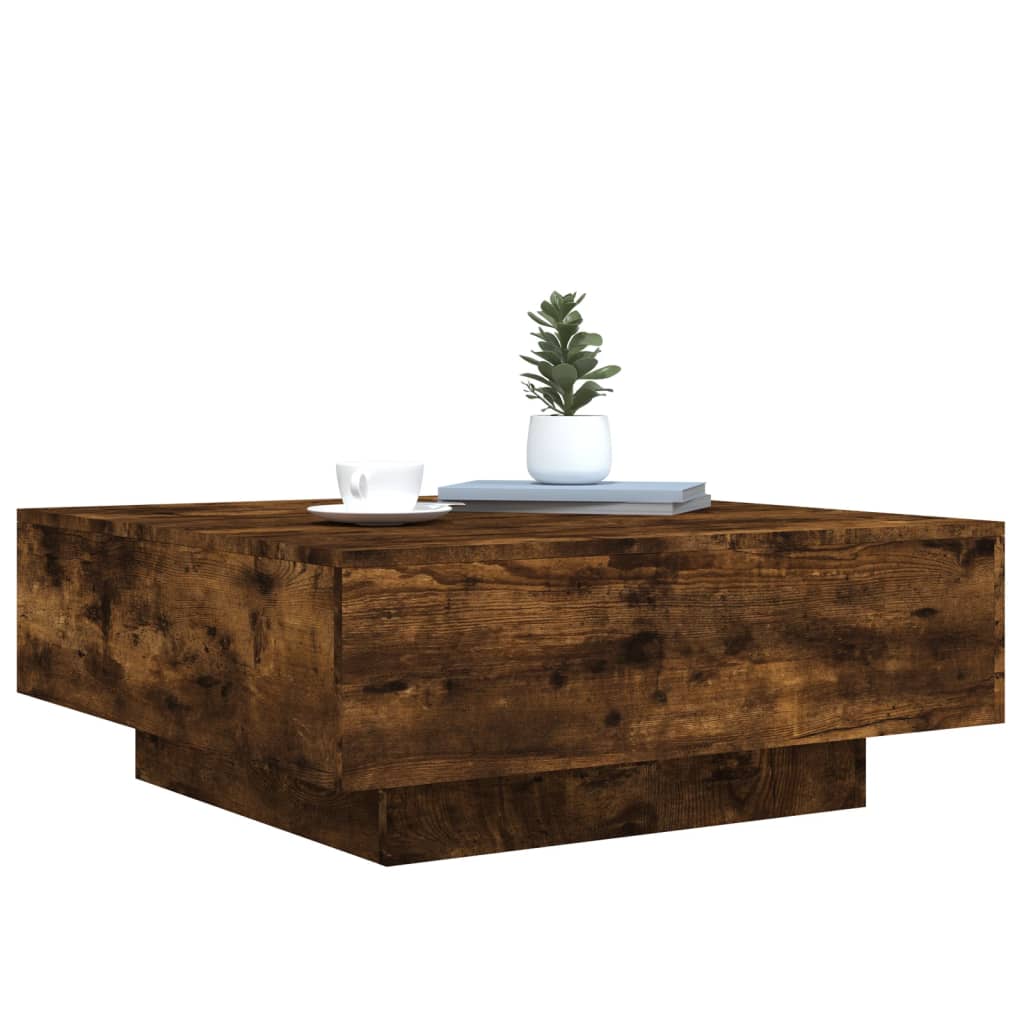 Coffee table with LED lights, smoky oak, 80x80x31cm