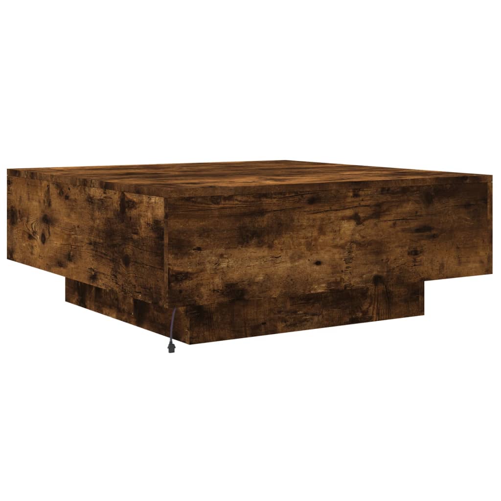 Coffee table with LED lights, smoky oak, 80x80x31cm