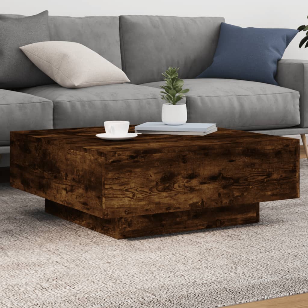 Coffee table with LED lights, smoky oak, 80x80x31cm
