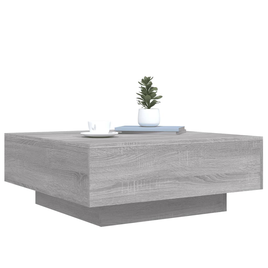 Coffee table with LED lights, grey oak, 80x80x31cm