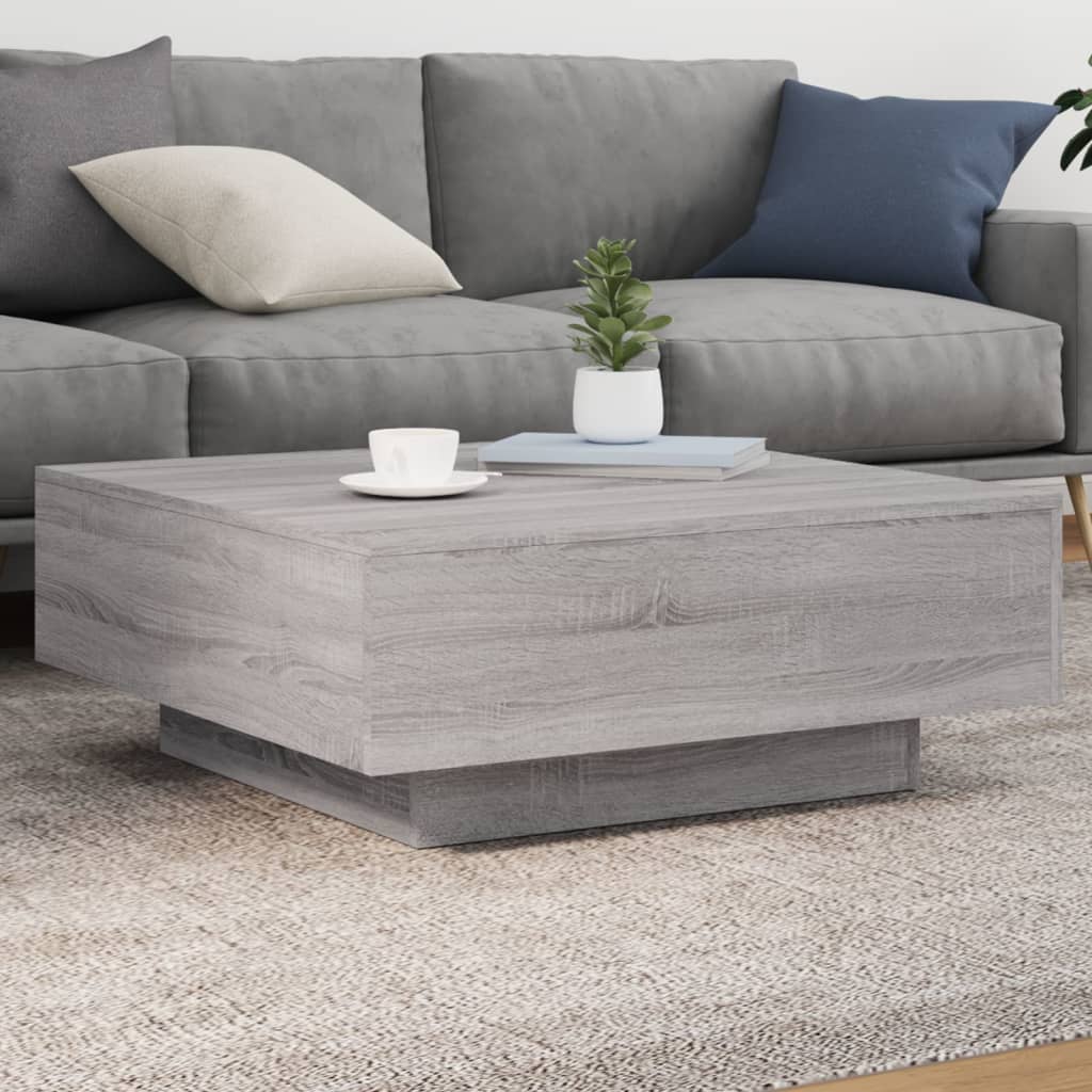 Coffee table with LED lights, grey oak, 80x80x31cm