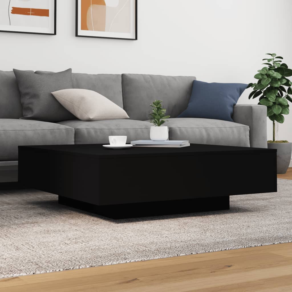 Coffee table with LED lights, black, 100x100x31cm