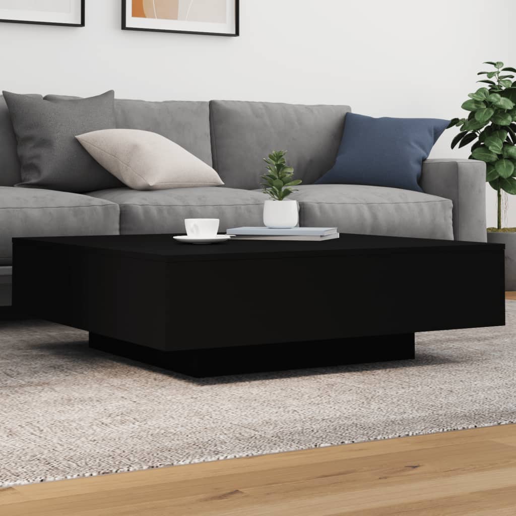 Coffee table with LED lights, black, 100x100x31cm