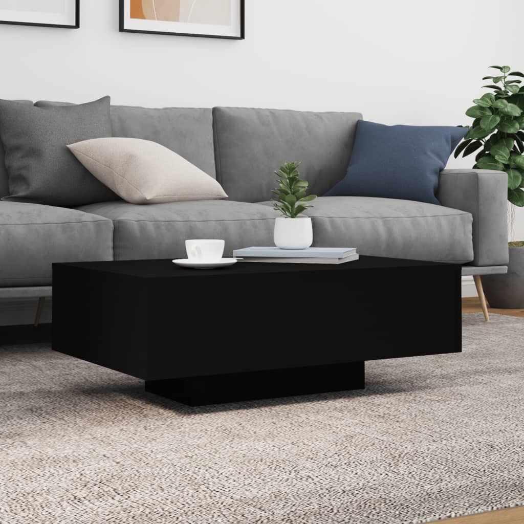 Kafijas galdiņš ar LED gaismām, melns, 85x55x31 cm