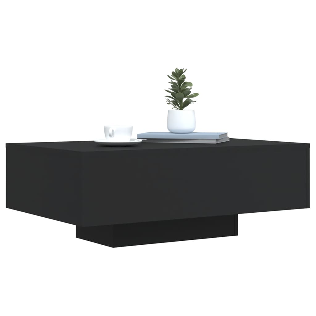 Kafijas galdiņš ar LED gaismām, melns, 85x55x31 cm