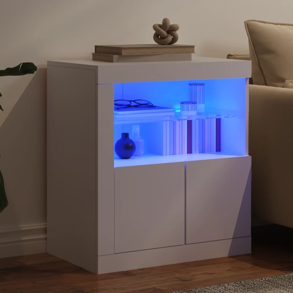 Sideboard with LED lights, white, 60.5x37x67cm