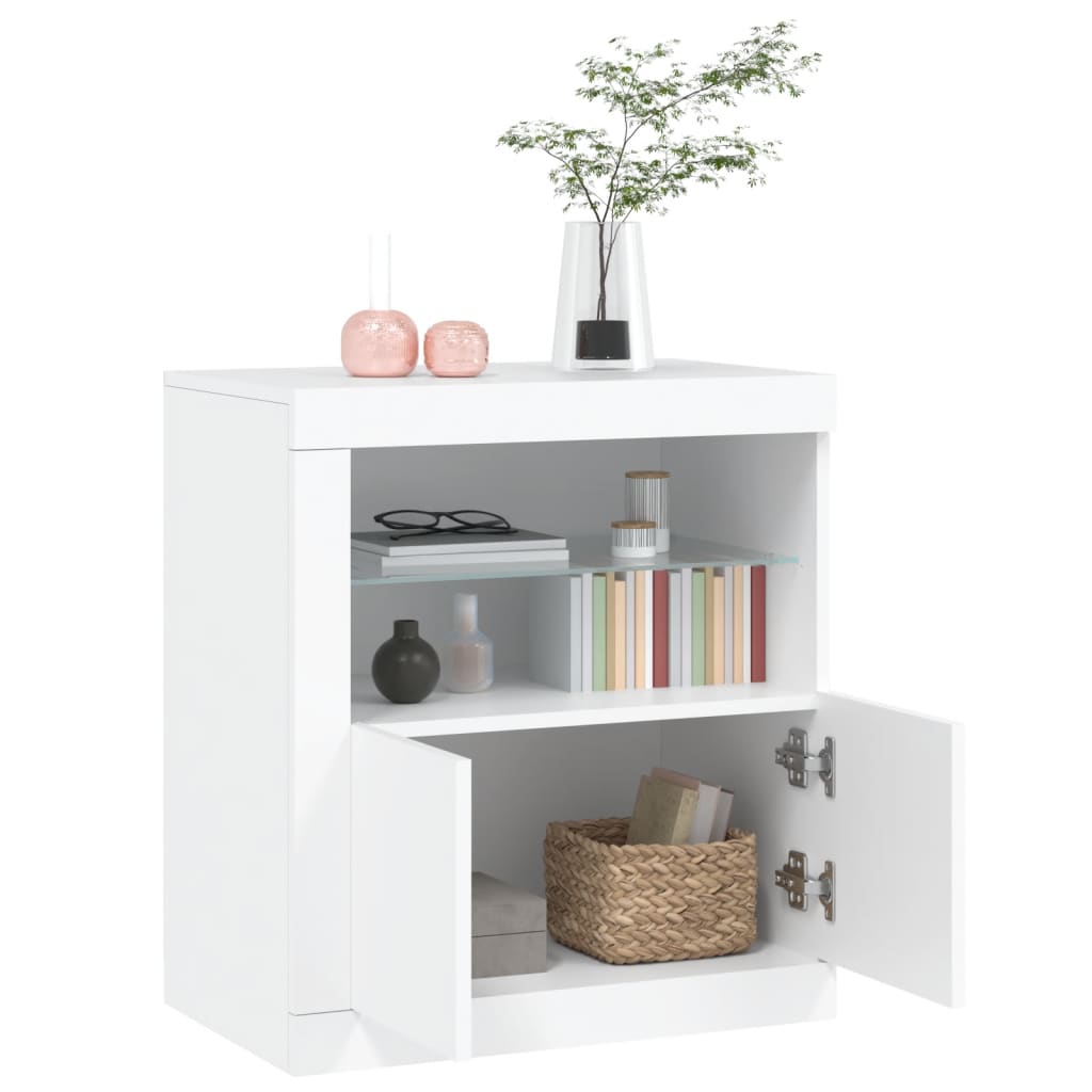 Sideboard with LED lights, white, 60.5x37x67cm