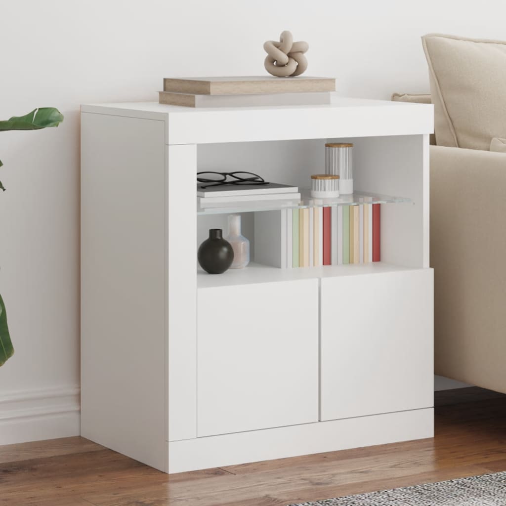 Sideboard with LED lights, white, 60.5x37x67cm