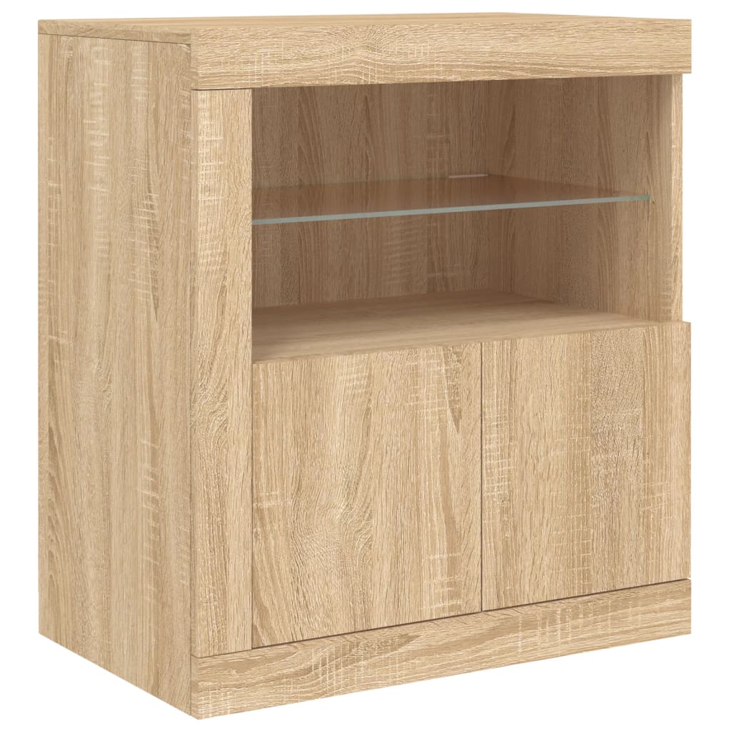 Sideboard with LED lights, oak, 60.5x37x67cm