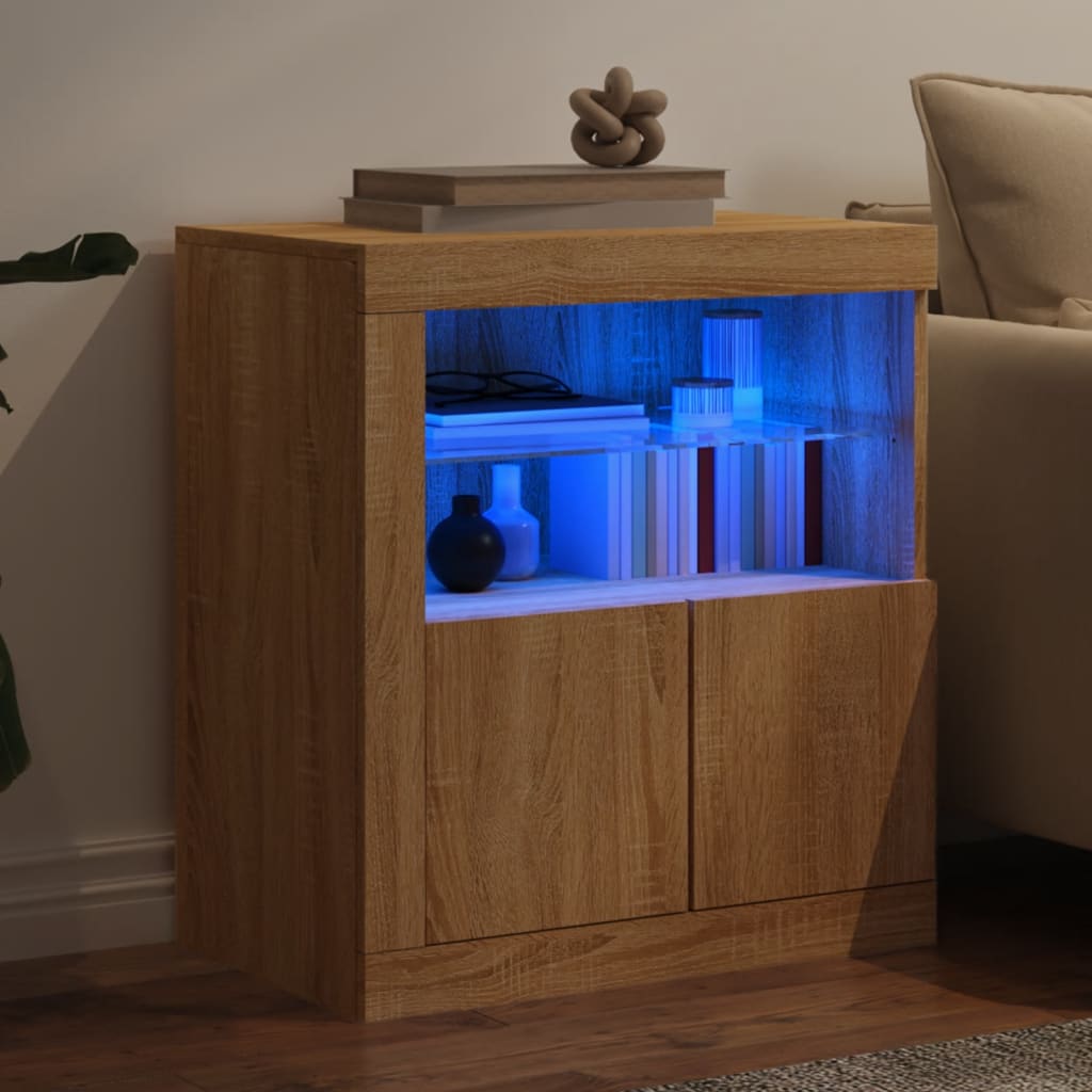 Sideboard with LED lights, oak, 60.5x37x67cm
