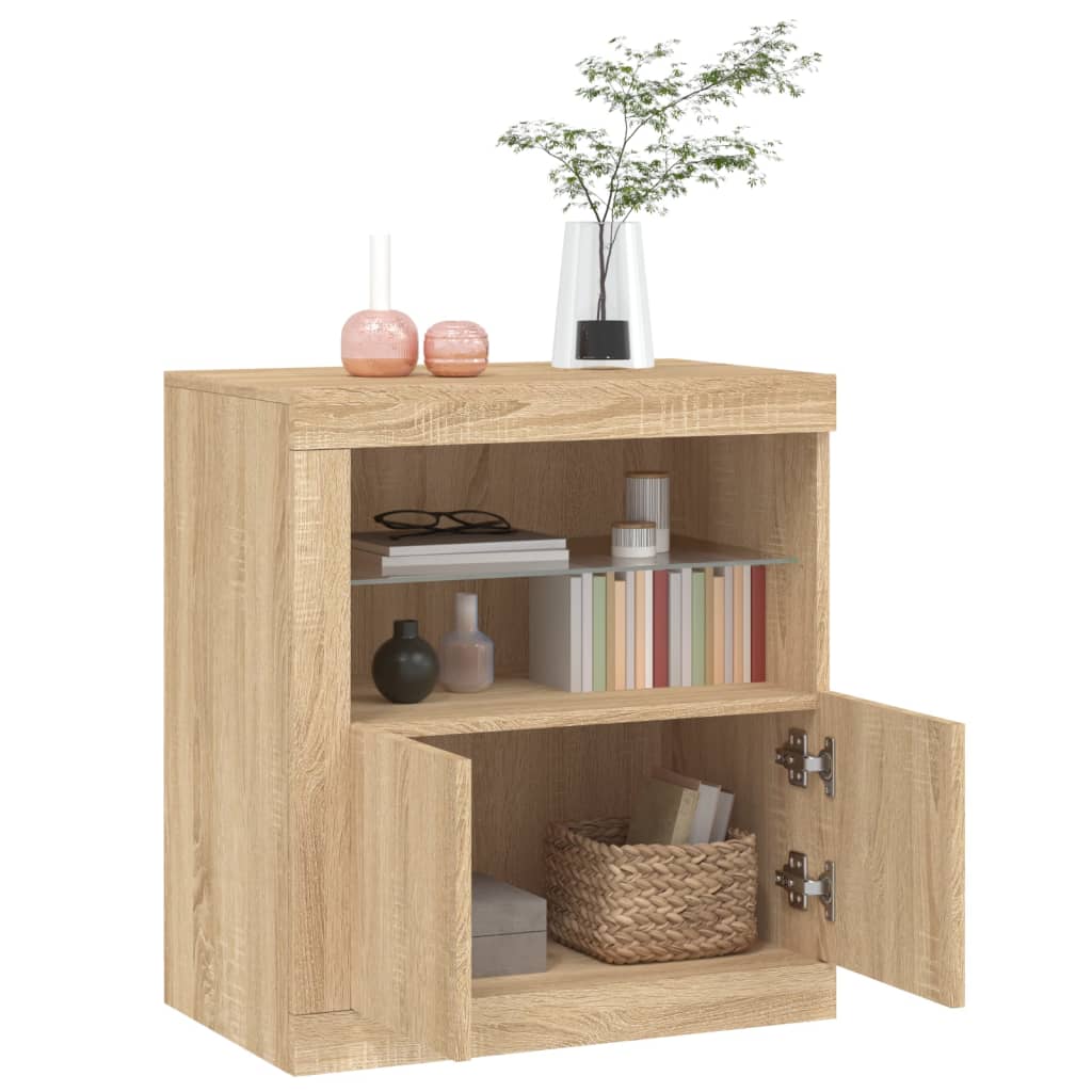 Sideboard with LED lights, oak, 60.5x37x67cm