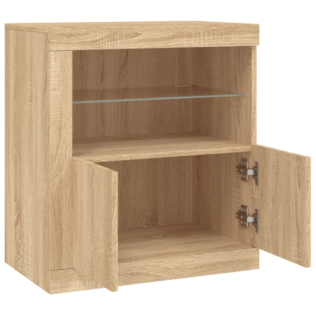 Sideboard with LED lights, oak, 60.5x37x67cm