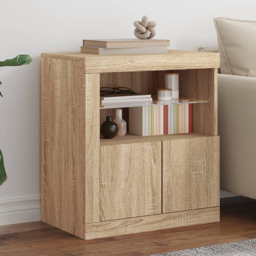 Sideboard with LED lights, oak, 60.5x37x67cm