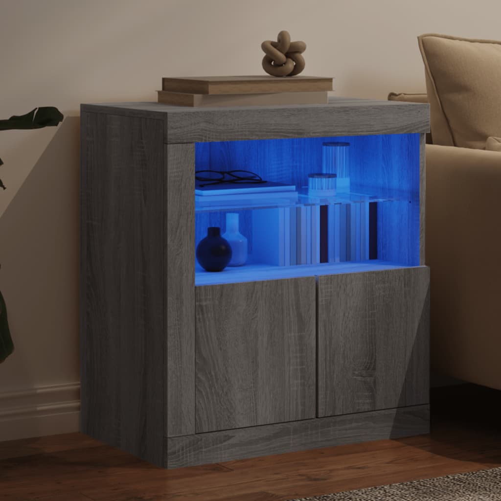 Sānu skapītis ar LED apgaismojumu, ozolkoka pelēks, 60,5x37x67cm