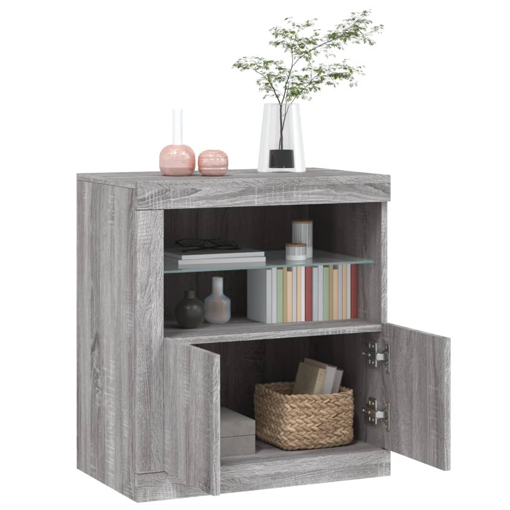 Sānu skapītis ar LED apgaismojumu, ozolkoka pelēks, 60,5x37x67cm