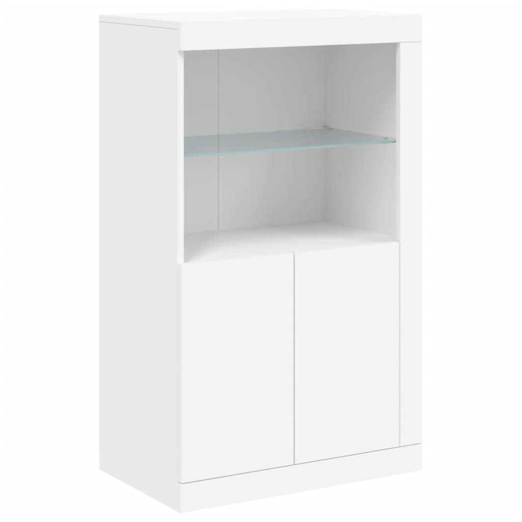 Sideboard with LED lights, white, engineered wood