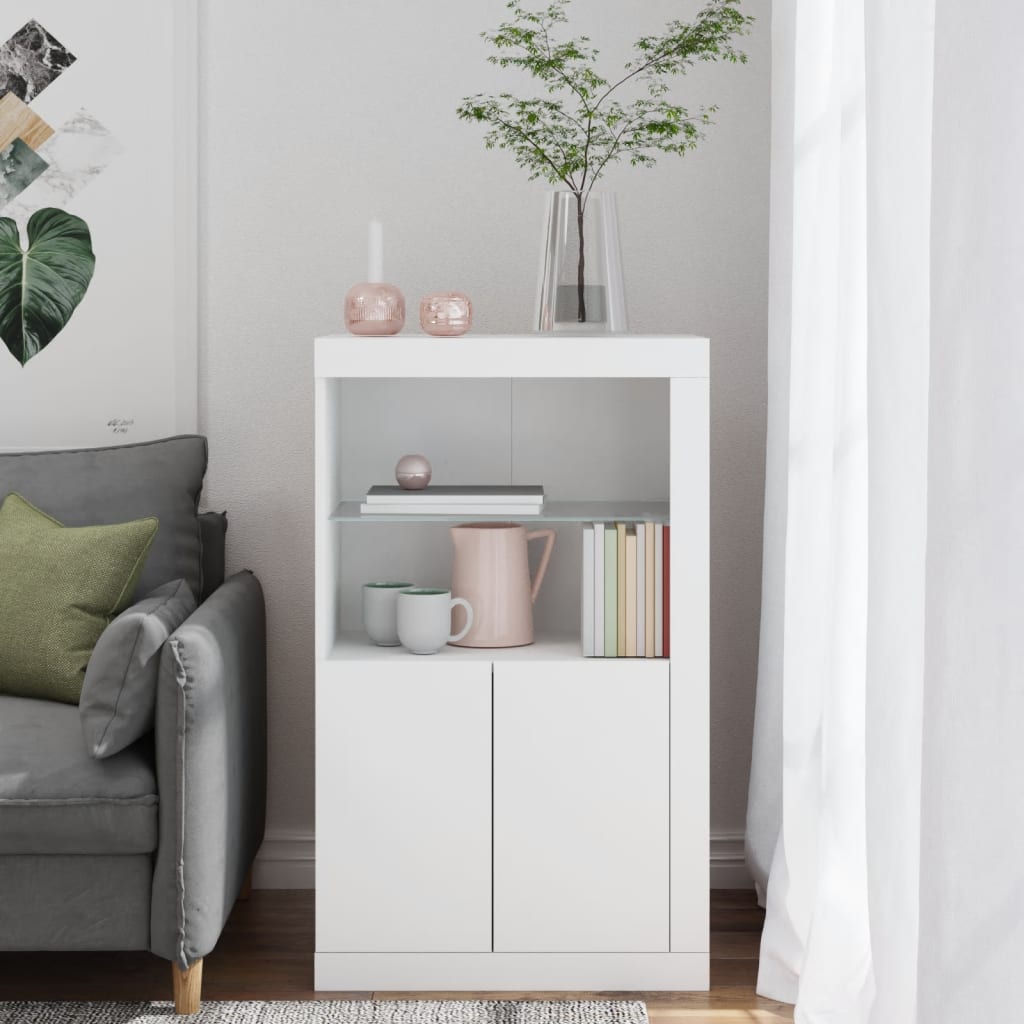 Sideboard with LED lights, white, engineered wood