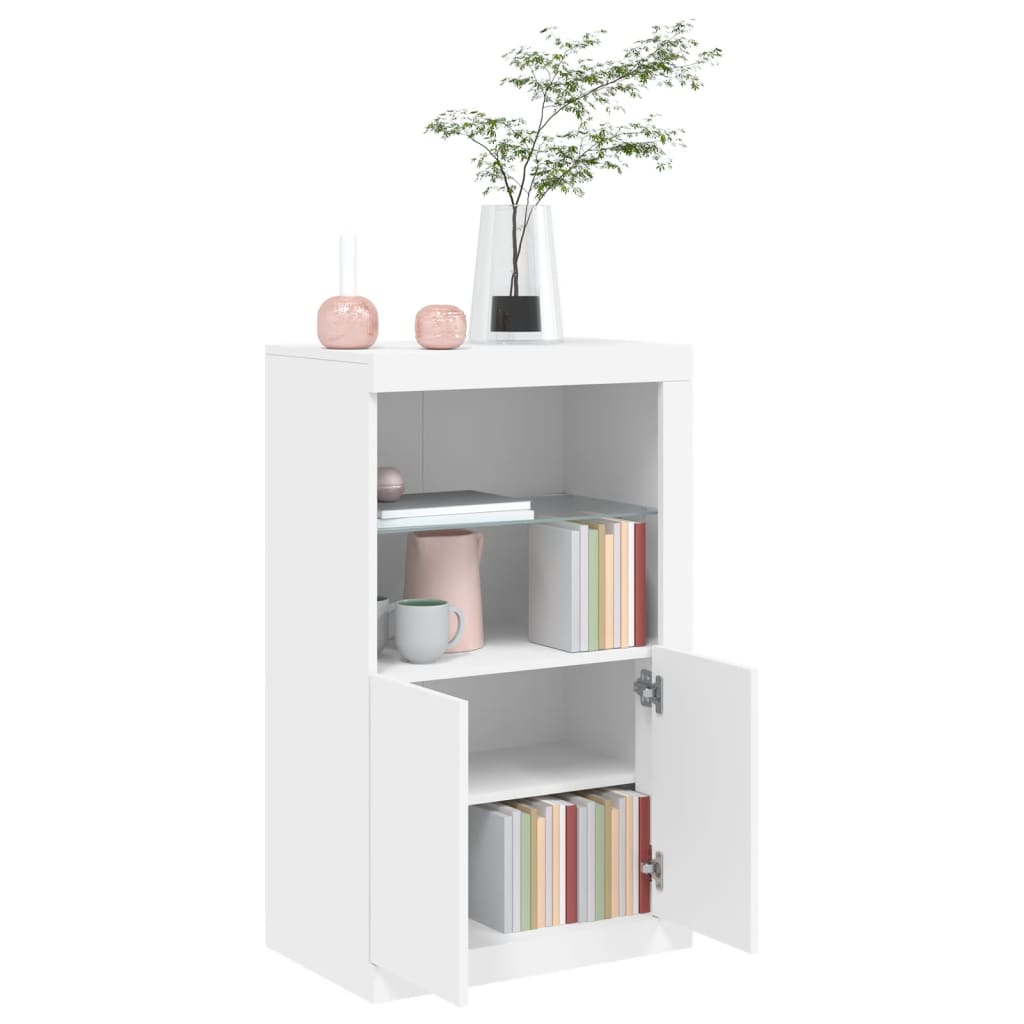 Sideboard with LED lights, white, engineered wood