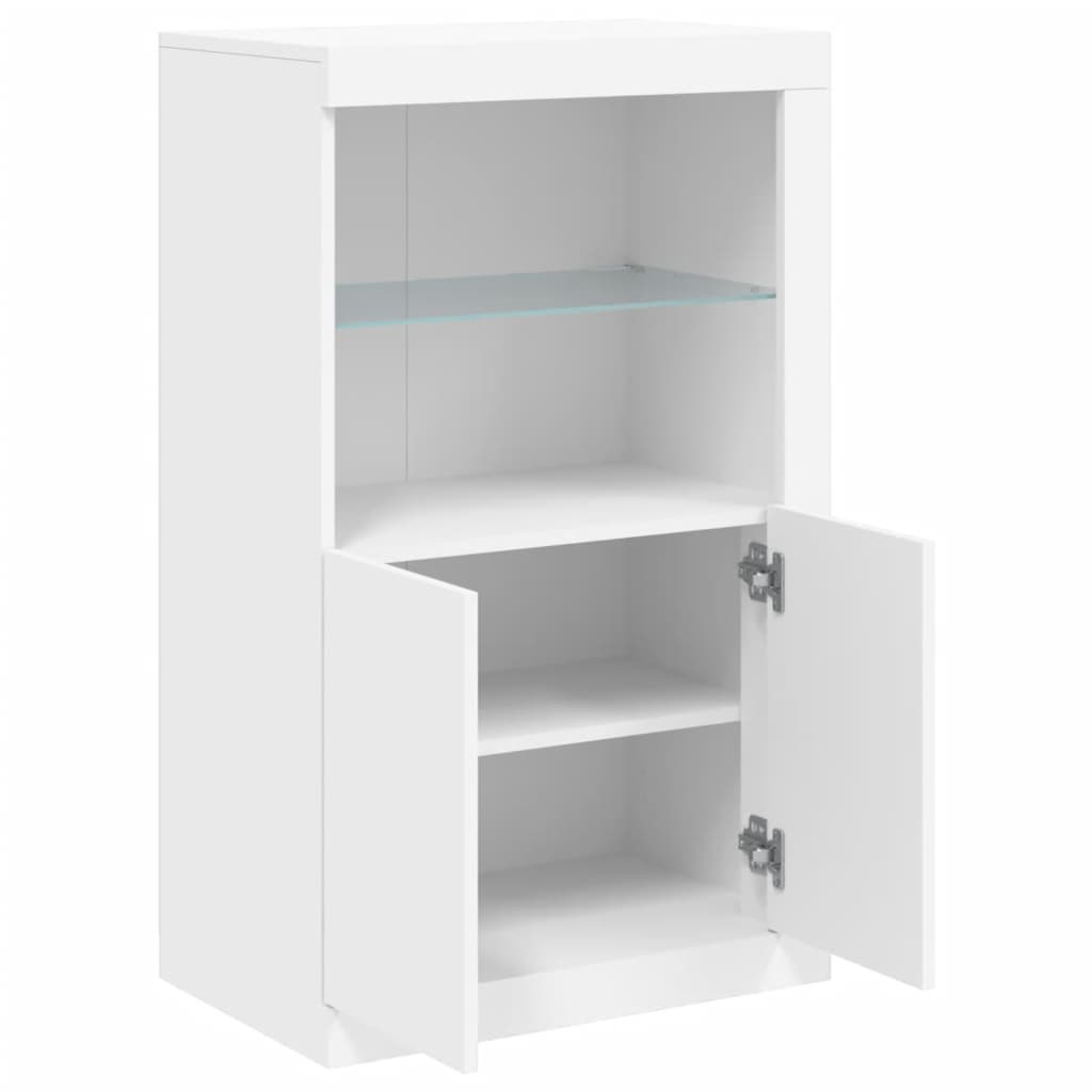 Sideboard with LED lights, white, engineered wood