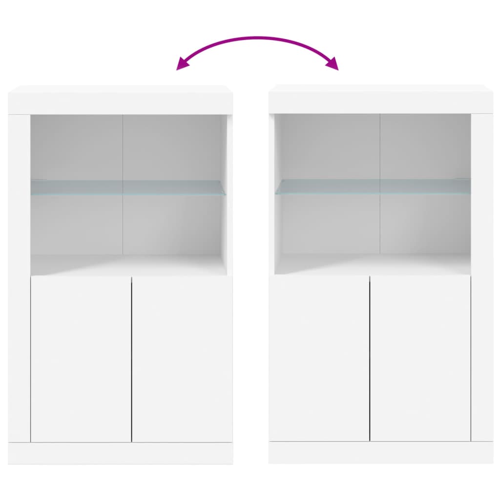 Sideboard with LED lights, white, engineered wood