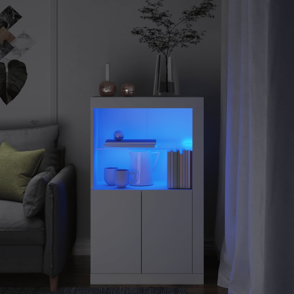 Sideboard with LED lights, white, engineered wood