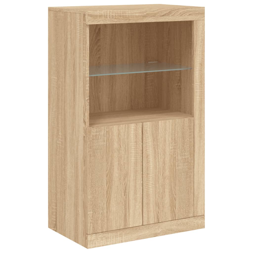Sideboard with LED lights, oak, engineered wood