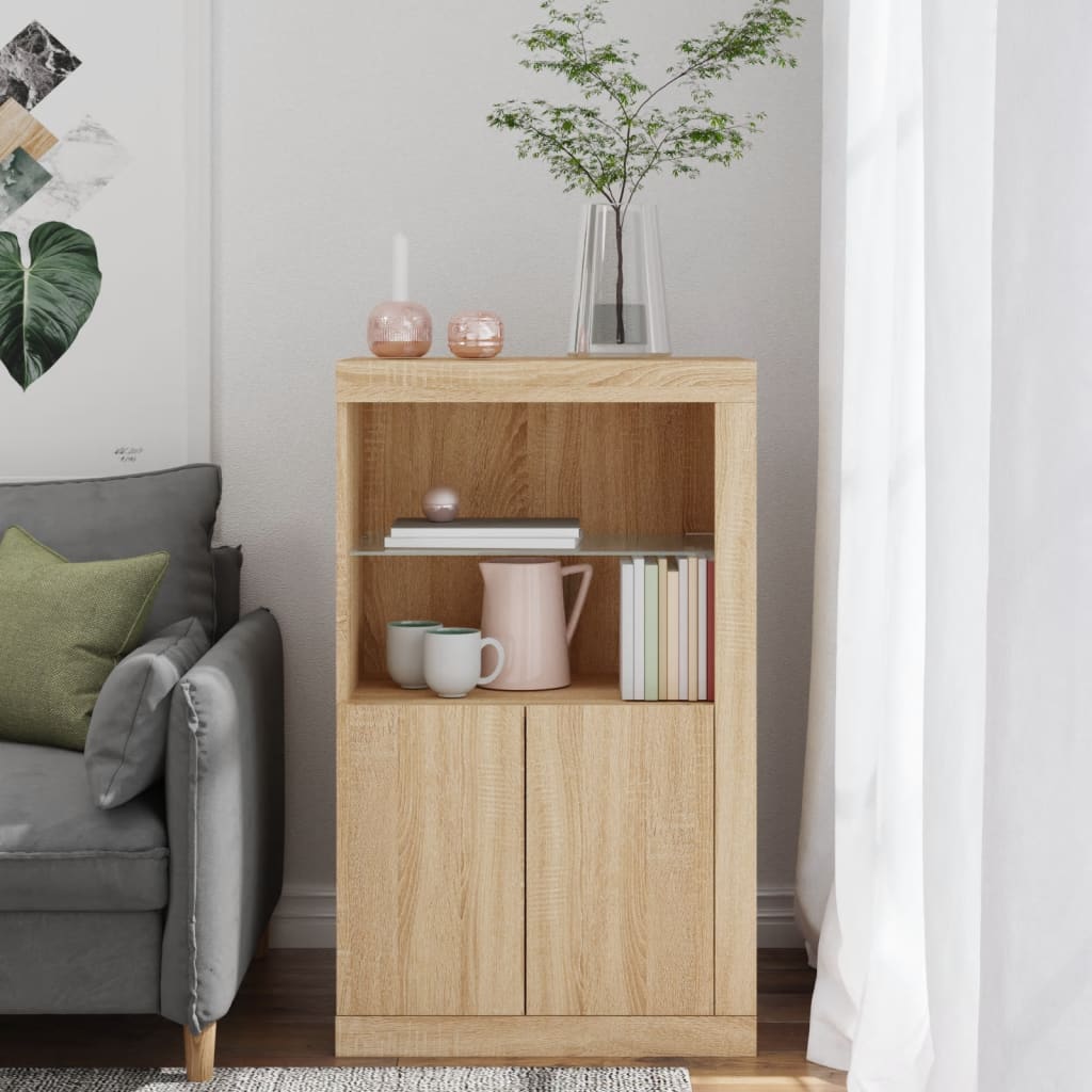 Sideboard with LED lights, oak, engineered wood