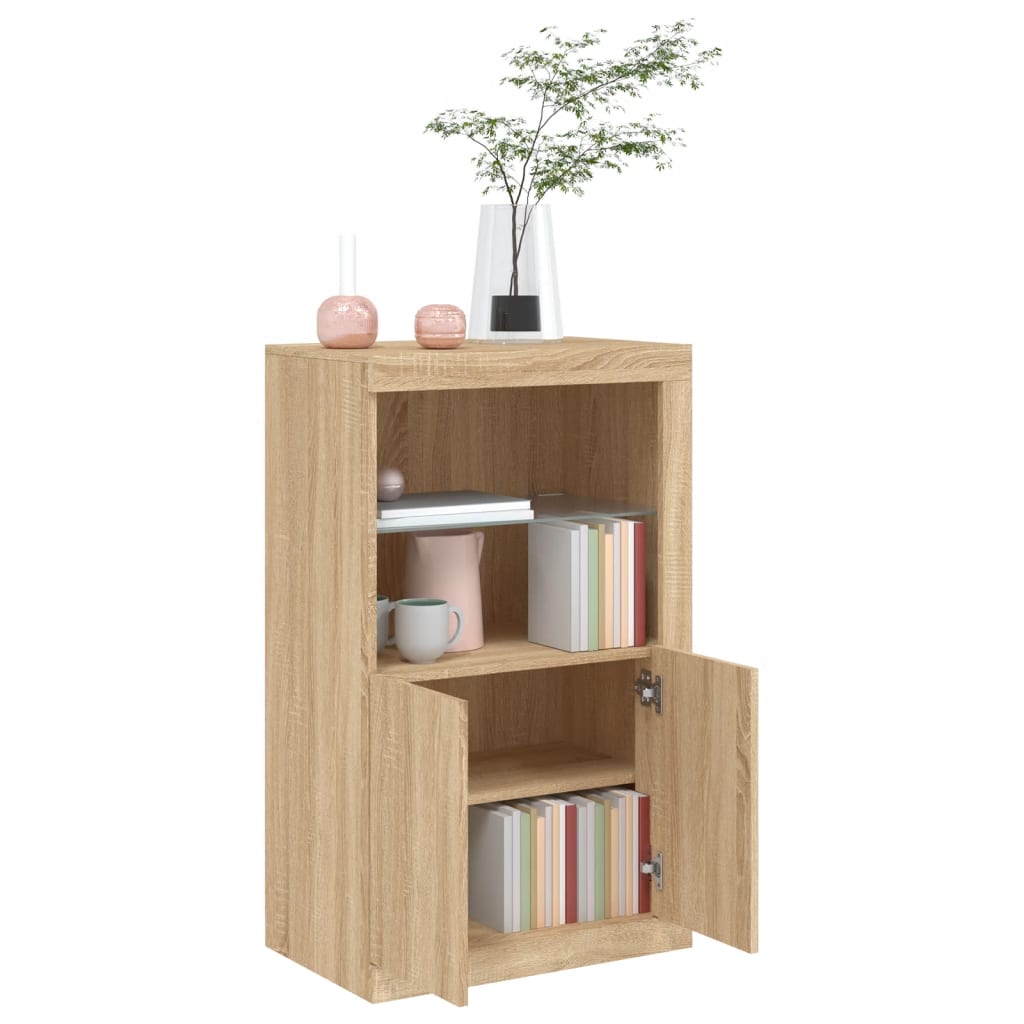 Sideboard with LED lights, oak, engineered wood