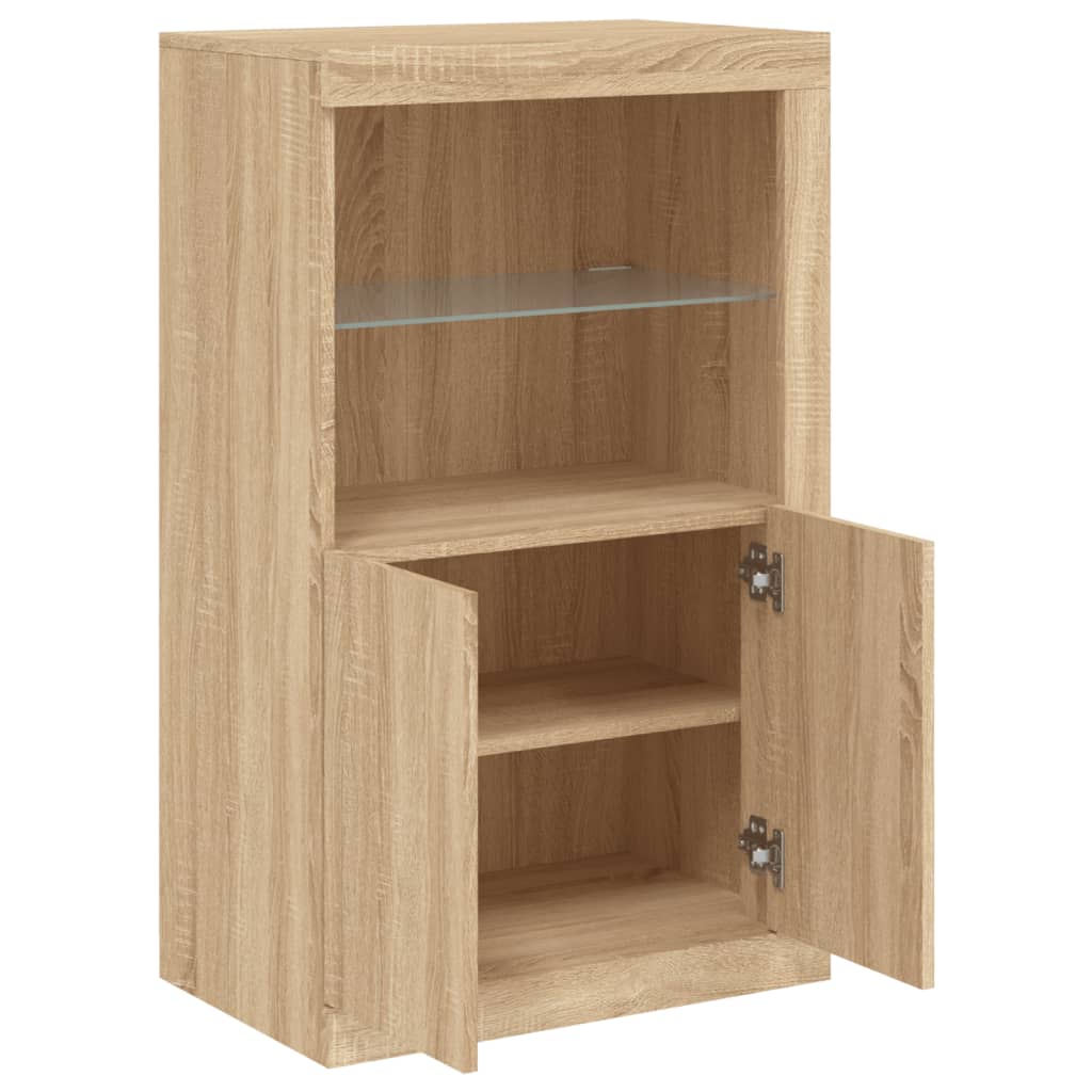 Sideboard with LED lights, oak, engineered wood