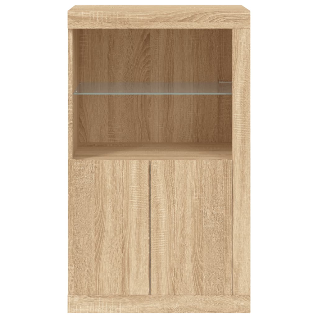 Sideboard with LED lights, oak, engineered wood