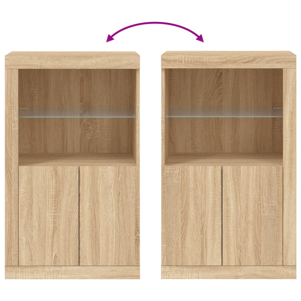 Sideboard with LED lights, oak, engineered wood