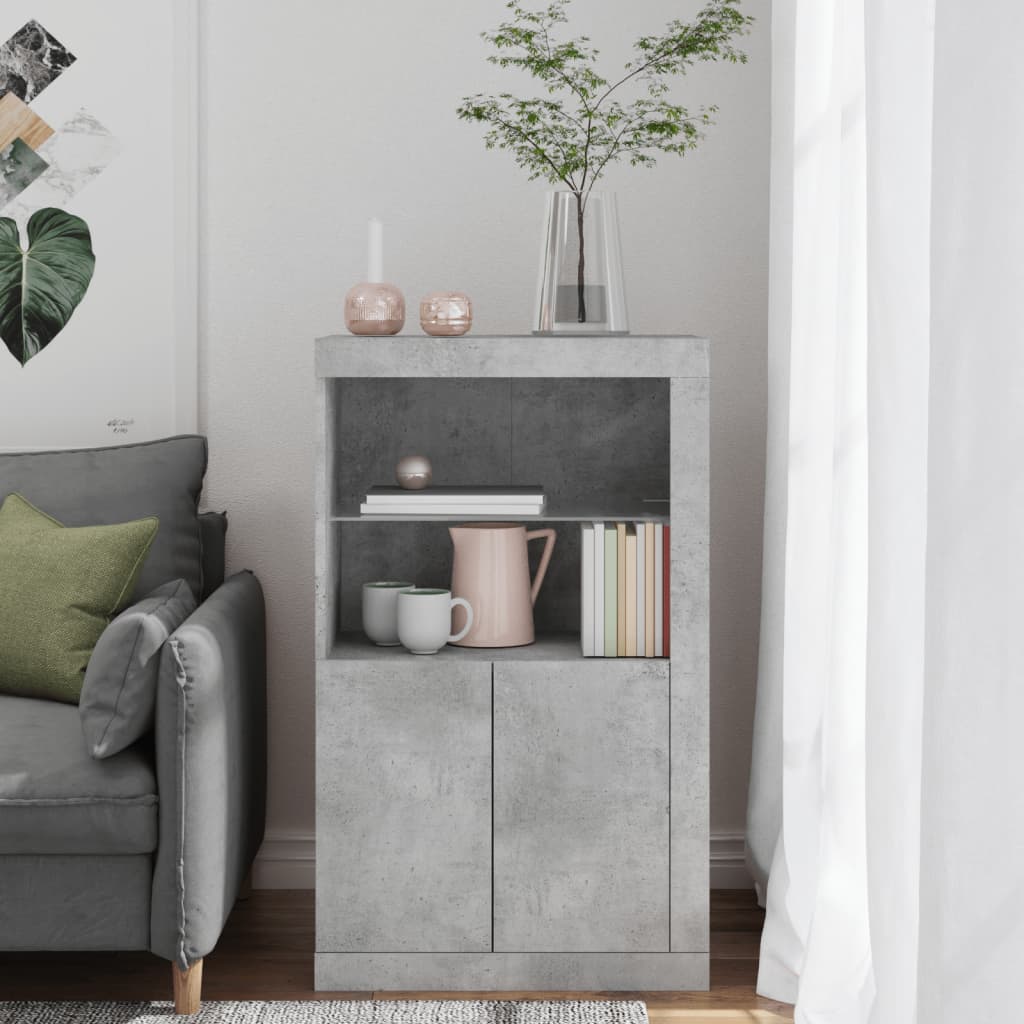 Sideboard with LED lights, concrete, engineered wood