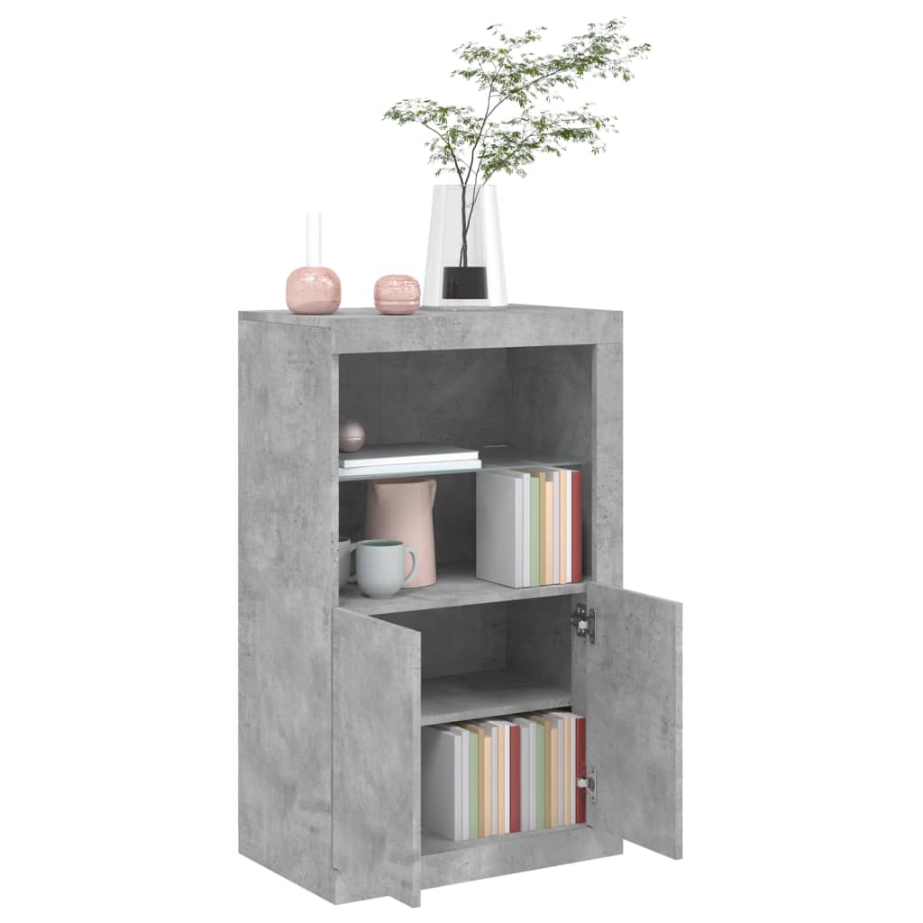 Sideboard with LED lights, concrete, engineered wood