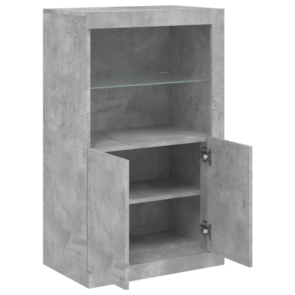 Sideboard with LED lights, concrete, engineered wood